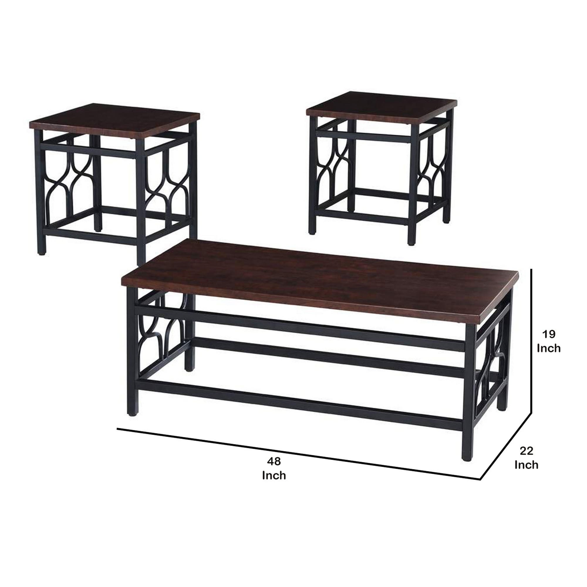 Wood And Metal 3 Piece Cocktail Table Set