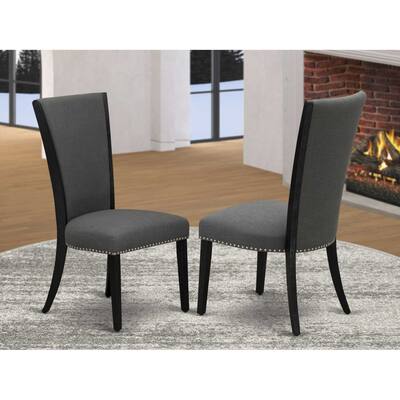 Parson Dining Chairs Set of 2 - Dark Gray Linen Fabric Padded Chairs with Nailhead Trim - Modern Kitchen Chairs
