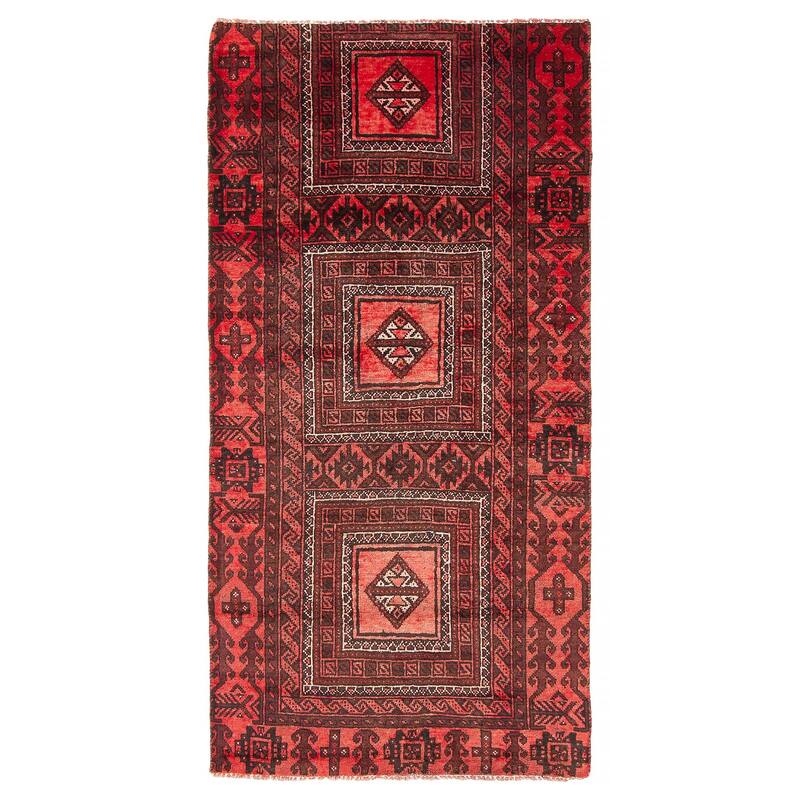 ECARPETGALLERY Hand-knotted Baluch Red Wool Rug - 3'1 x 6'2 - Red - 3'1 x 6'2