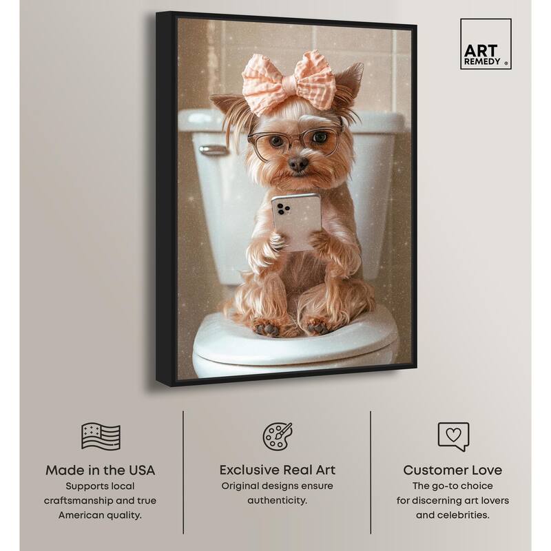 Cute Yorkie on the Toilet Canvas by Art Remedy