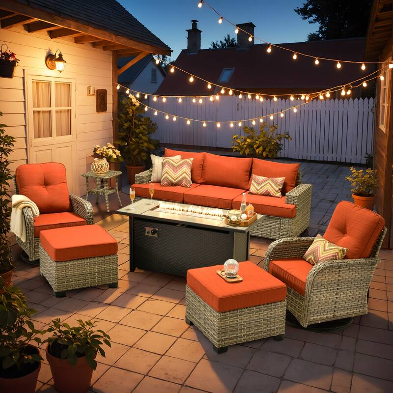 XIZZI 9-piece Outdoor Patio Furniture Fire Pit Set - Red/Orange