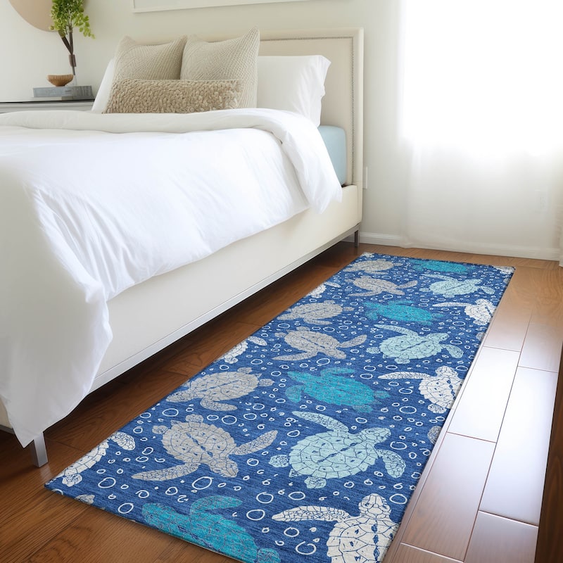 Premium Washable Super Soft Coastal Turtles Mayfield Rug - Blue - 2' 3" x 7' 6" - Runner