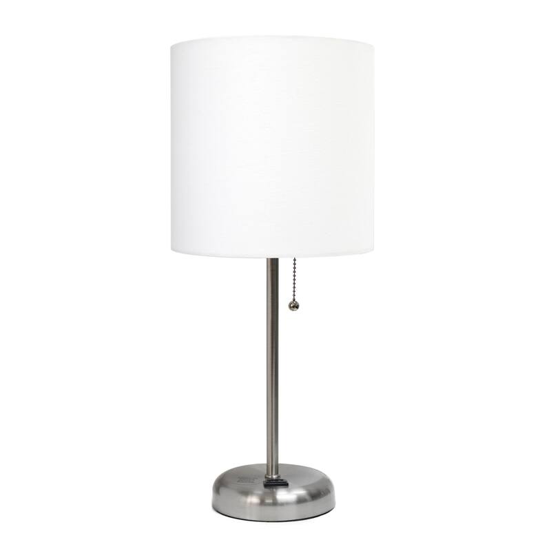 19.5" Power Outlet Metal Lamp in Steel w Aqua Shade