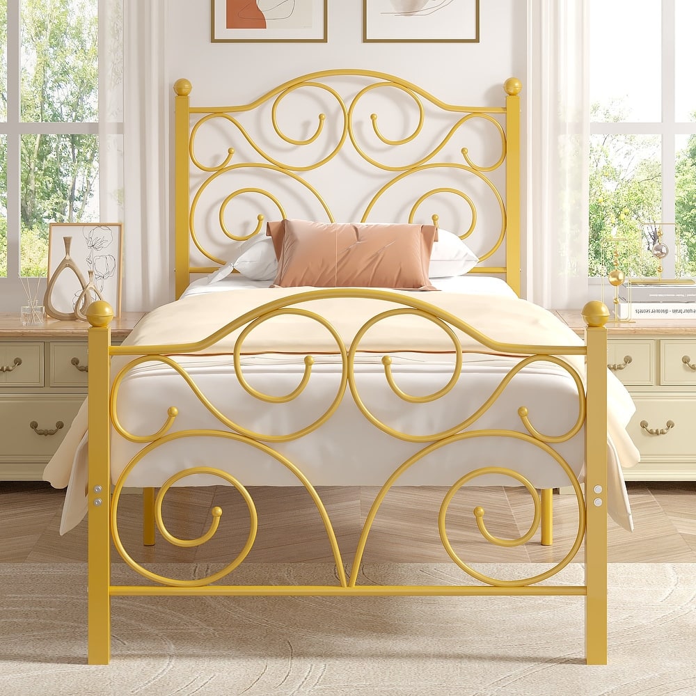 VECELO Twin Size Bed Frame with Headboard and Footboard Heavy Duty Metal Slat Support