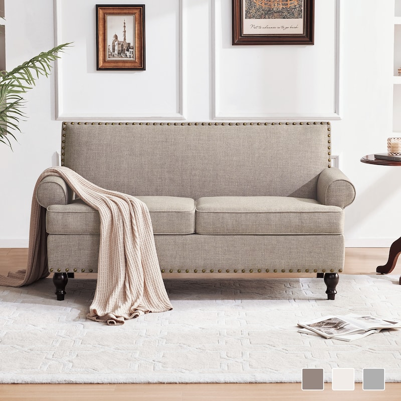 Uniquely Designed Riveted Fabric Sofa, Single Chair Loveseat
