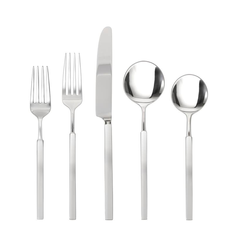 Fortessa Jaxson 18/10 Stainless Steel, 5PC Flatware Set (Service for 1), Silver - 5 Piece Set - Silver - Service for 1