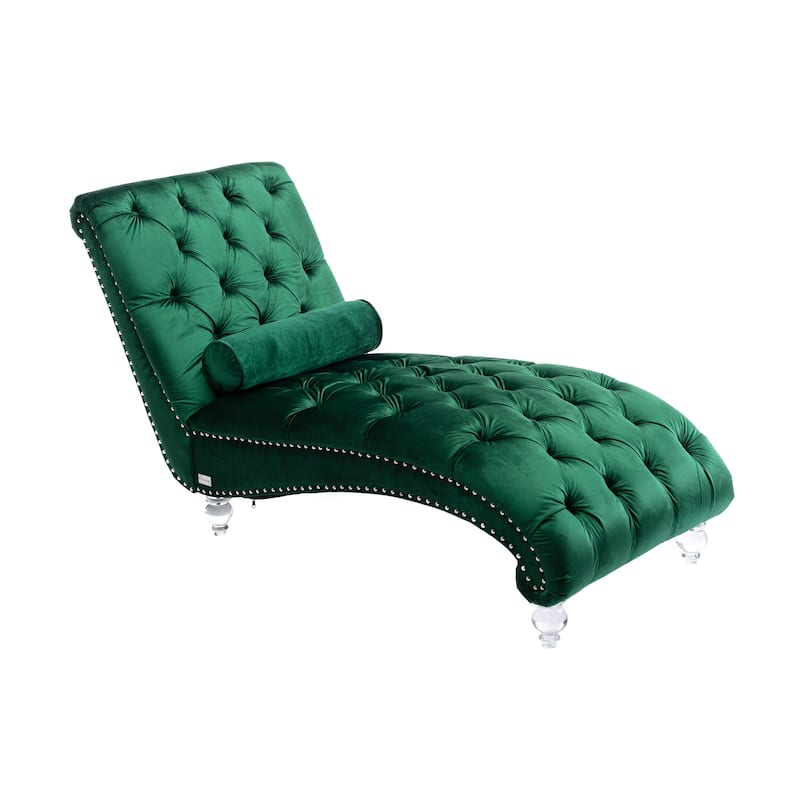 Emerald Modern 63.98" Upholstered Buttons Tufted Chaise Lounge Chair with Pillow and Acrylic Legs