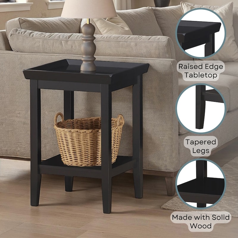 End Table with Tray Top - Rubberwood Side Table for Living Room, Bedroom - Storage & Display Accent Table - 26