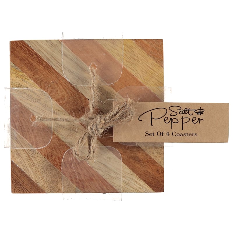 Dainty Home Wood Stripe Designed Textured Square Coaster Set of 4 - 4" x 4"