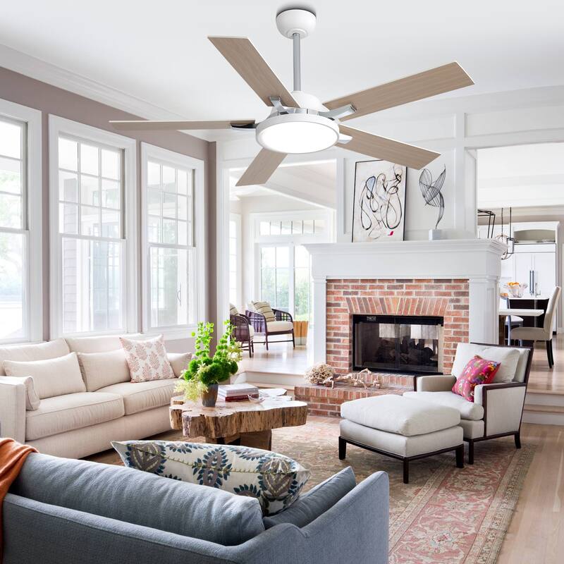 Oaks Aura 52" Dimmable Ceiling Fan with Light,LED Reversible Blades Fan Light,6 Speeds Quiet DC Motor with Remote for Indoor Use