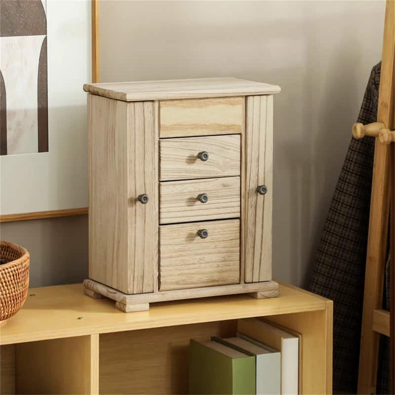 Brown Wooden Jewelry Box with Mirror and Rotating Doors, 4 Tier Storage Drawers for Rings and Necklaces