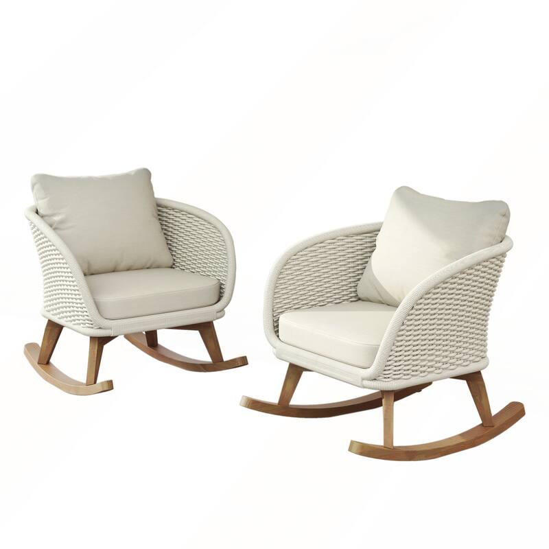 29.5in Contemporary Minimalist Beige Wicker Rocking Chair Set of 2