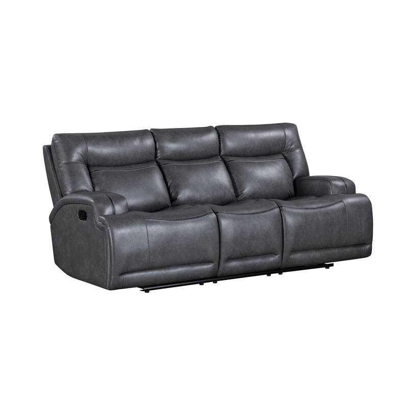 Tito Manual Reclining Sofa, Gray Polyester, 91 Inch, Drop Down Tray