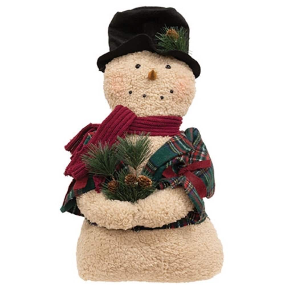 Stuffed Sherpa Woodland Plaid Snowman Doll Rustic Christmas Decor - 10.50” x 6” x 19”