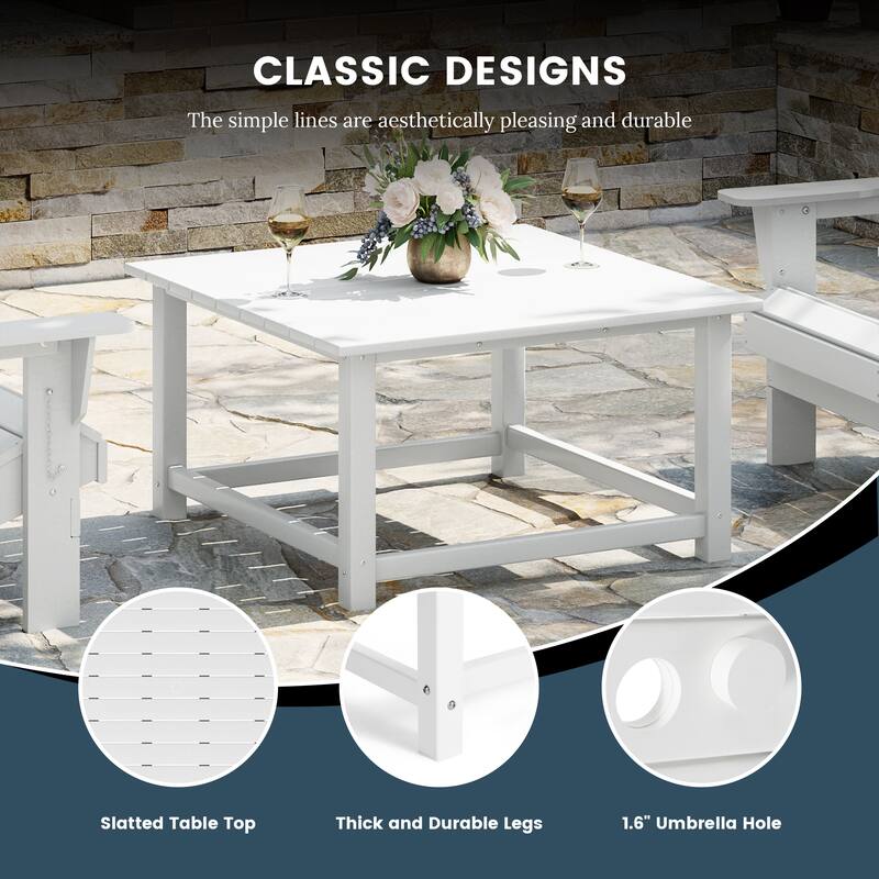 Laguna Outdoor 5-Piece Adirondack Chair With Square Coffee Table Conversation Set