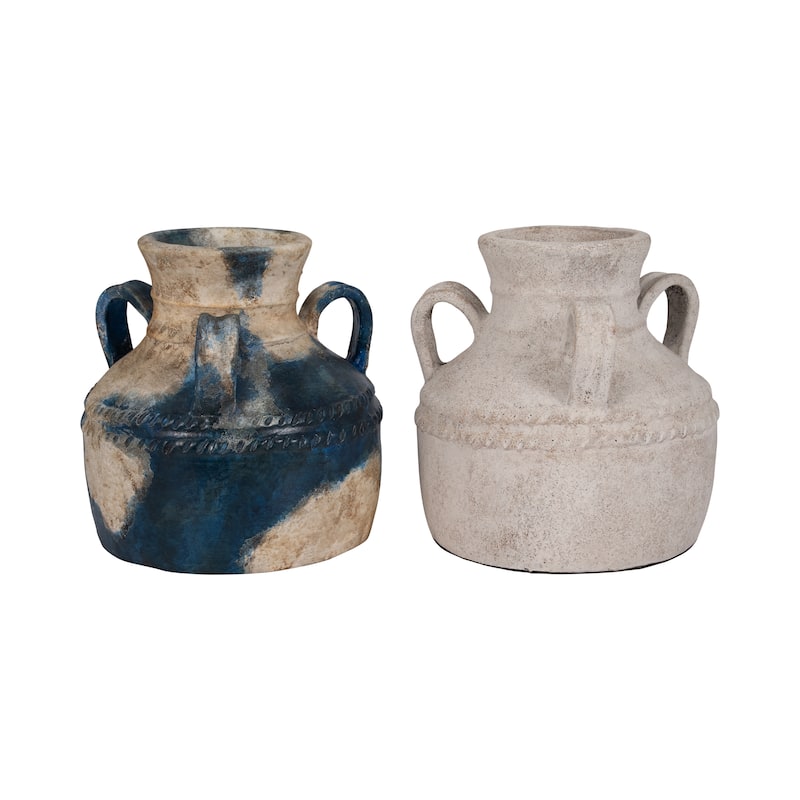Pottery Terracotta Vase with Rustic Textured and Triple Handles Design