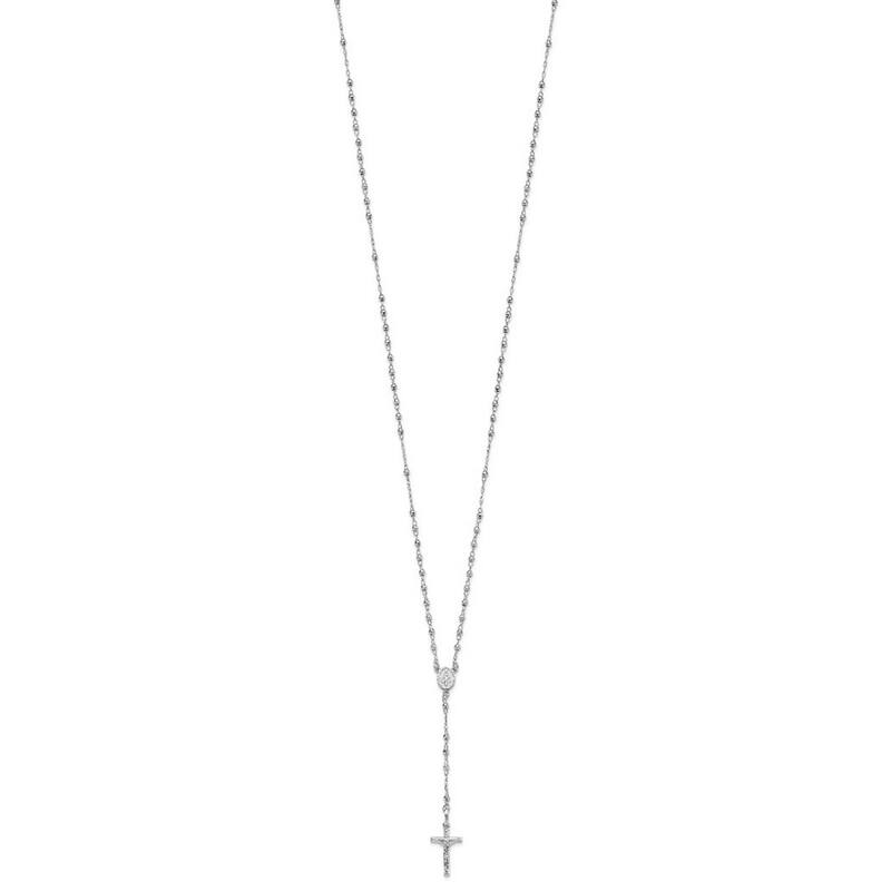 Curata 14k Yellow or White Gold Faceted Beads Crucifix Cross Rosary Necklace, 18"