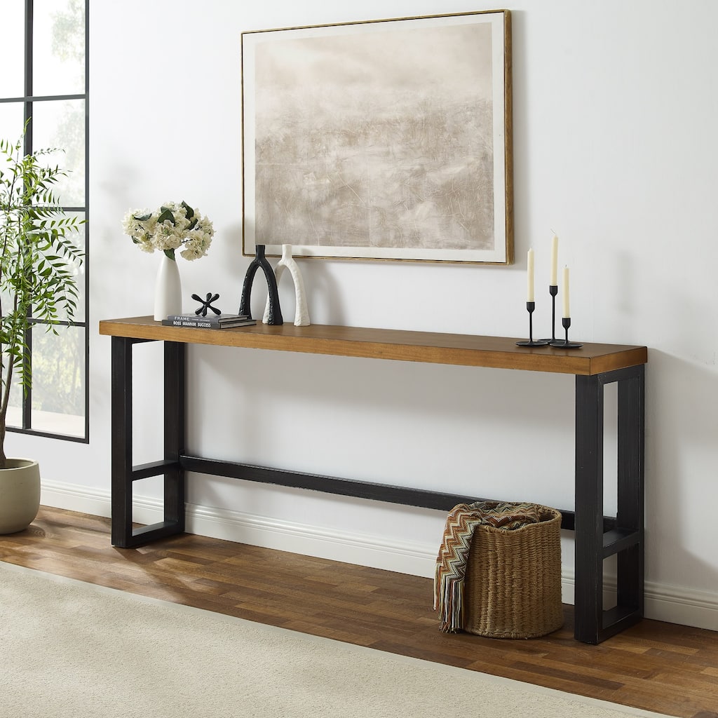 Distressed Rectangular Sofa Bar Table - 84" - Brown and Black