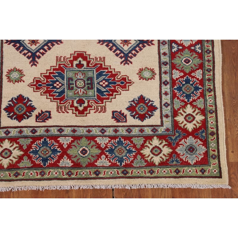 Ivory Kazak Area Rug Hand-Knotted Wool Carpet - 3'11" x 5'6"
