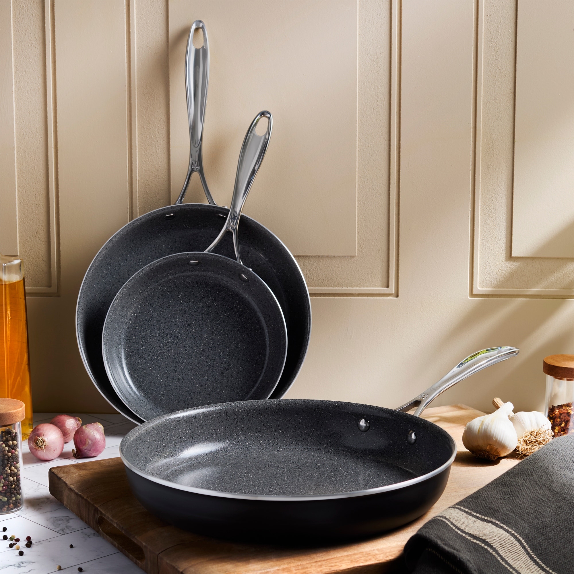 Set, Pan Fry Granitium Notte Capri Henckels キラキラ先生✨✨️えのき3点セット 3 3-pc - Grey - Piece その他