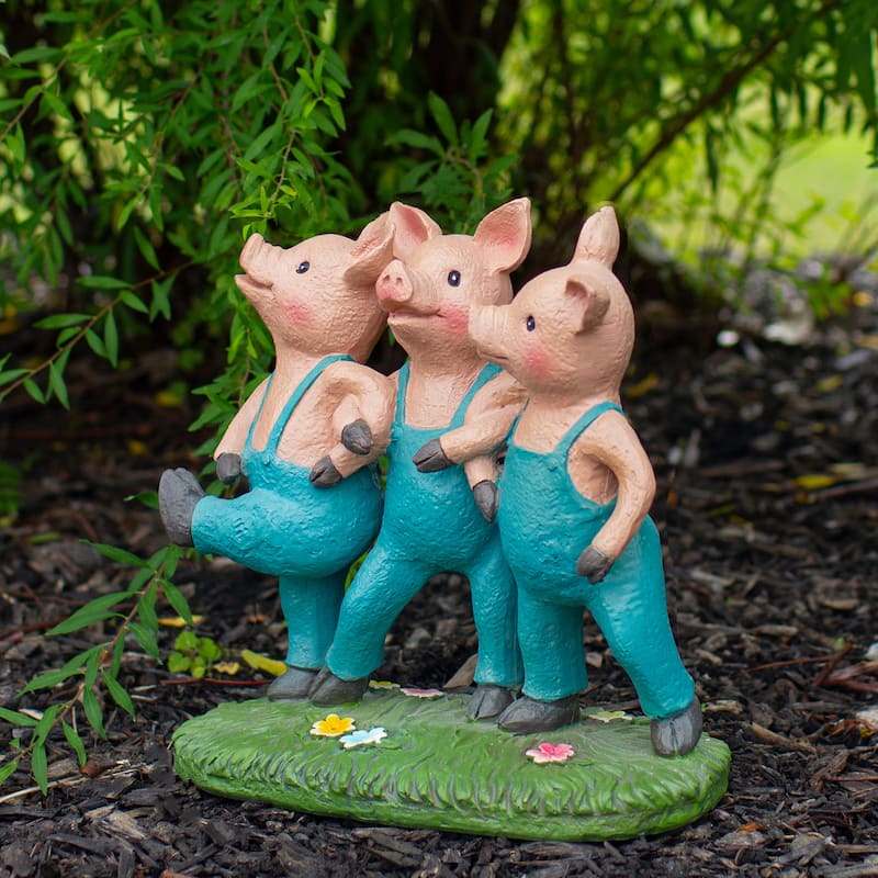 8" Three Pigs Dancing in Blue Overalls Outdoor Garden Statue
