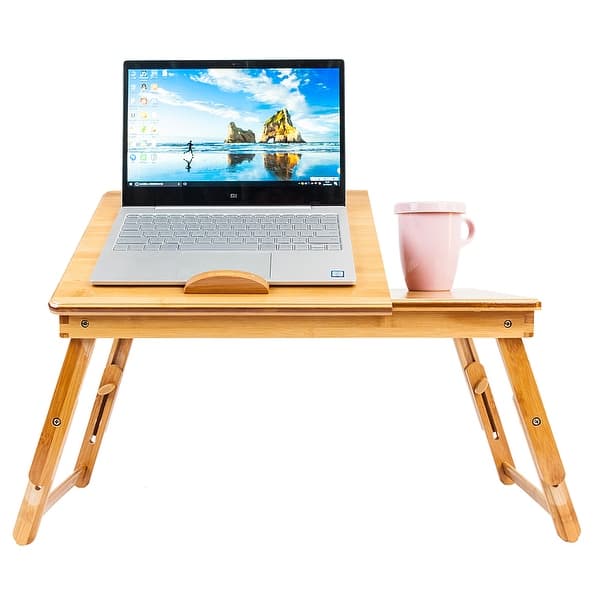 slide 1 of 14, Foldable Bed Serving Tray Laptop Table Adjustable Height