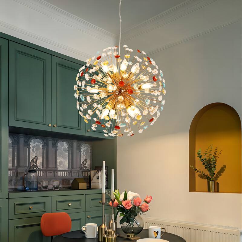 12-Light Modern Glam Linear Sputnik Crystal Chandelier Starburst Firework Globe Pendant Light - 21.6 in. W x 21.6 in. H