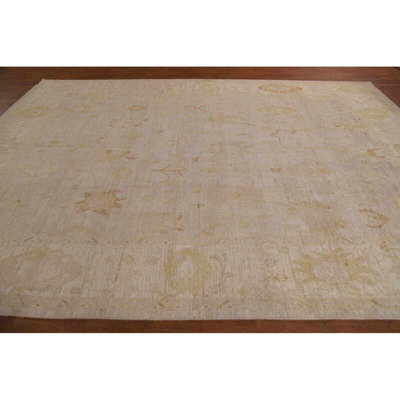 Vegetable Dye Oushak Turkish Area Rug Handmade Floral Wool Carpet - 8'8"x 11'9"