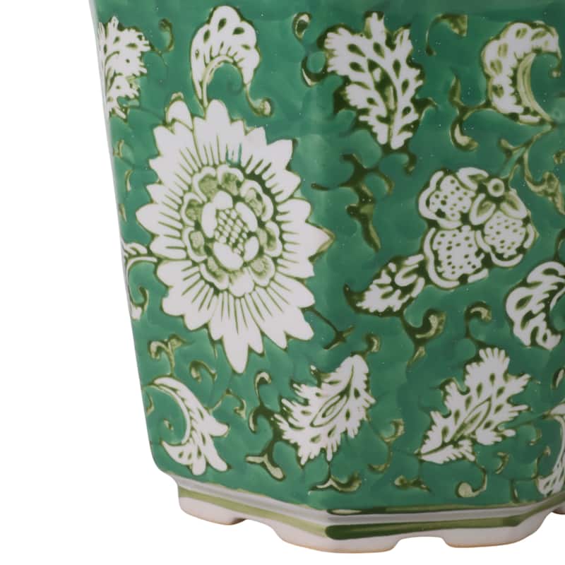 Ceramic Planters Embossed Bird Floral Detailing Scalloped (Set of 2)