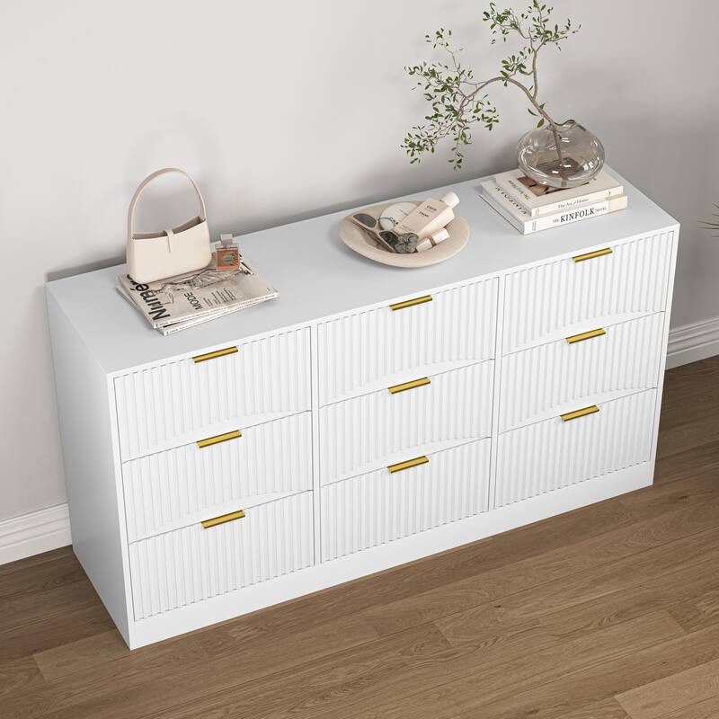 9 Drawer Dresser, 63" Large Deep Chest of Drawers, Wooden Dresser Storage Cabinet with 9 Drawers for Bedroom, Long Dressers