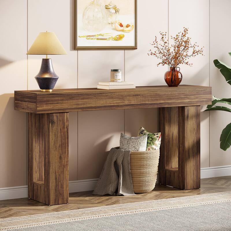 63-inch Wood Narrow Console Sofa Hallway Accent Table for Entryway - Vintage Brown
