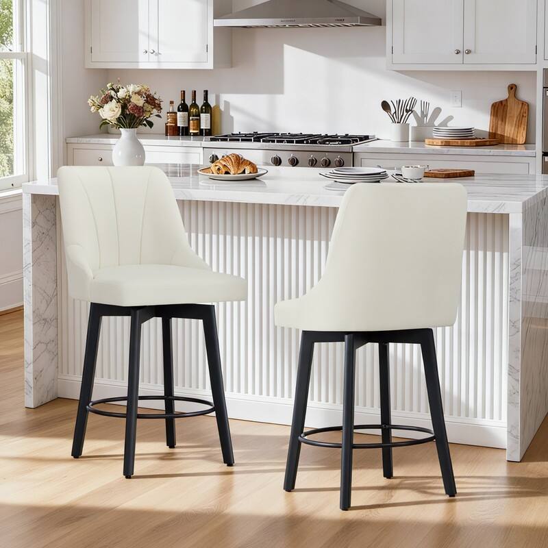 Spruce & Spring Modern Swivel Counter Height Bar Stool - Set of 2 - Ivory