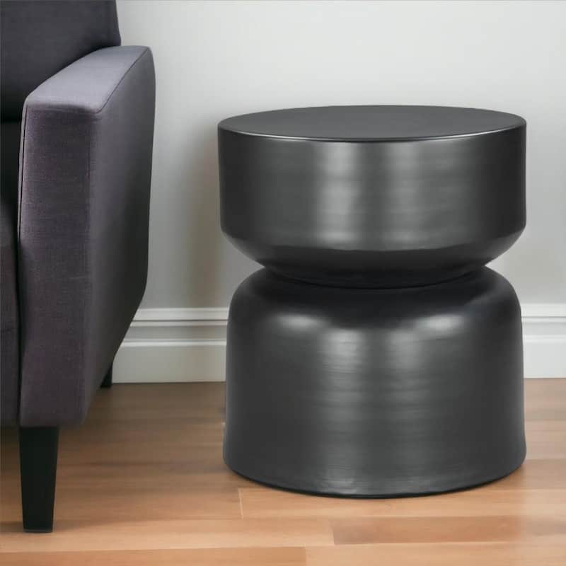 HomeRoots 20" Black Iron Round Drum End Table - 19' X '20.1' X '19 - Black - Iron