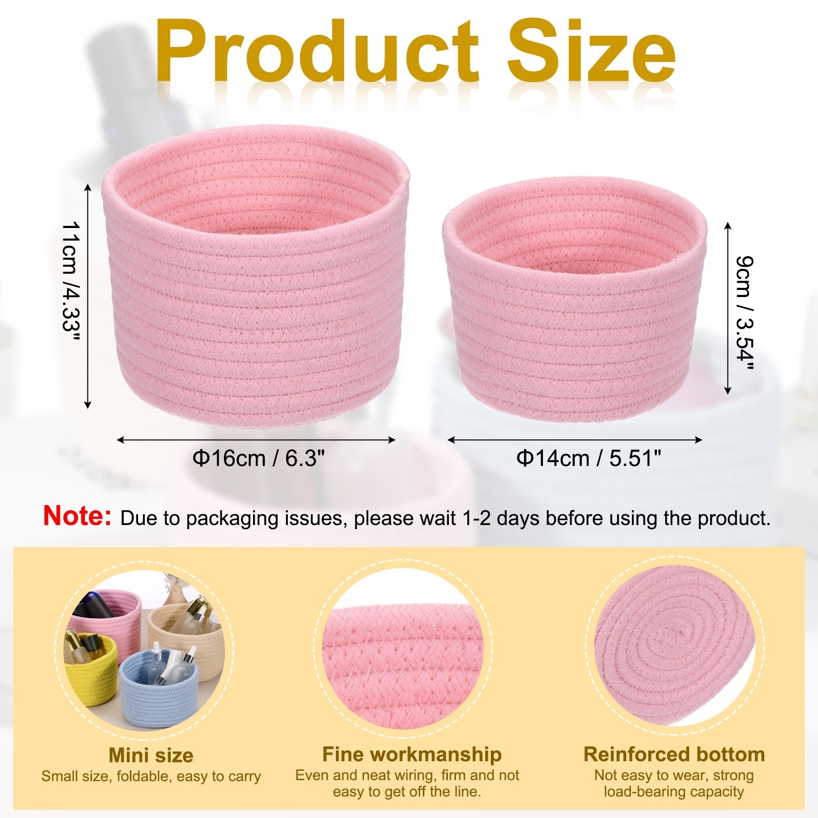 2 Pcs Cotton Rope Woven Storage Basket, Cute Mini Round Storage Bins