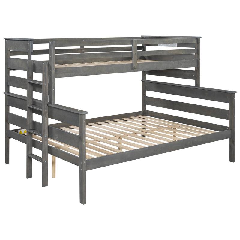 Space-Saving Twin XL over Queen Bunk Bed with Ladder, Gray