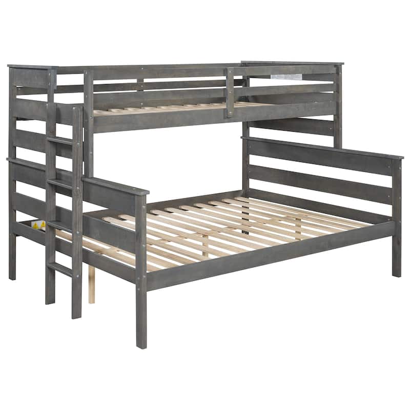 Wood Twin XL over Queen Bunk Bed with Ladder, Detachable Design, No Box Spring Required, Sturdy Pine Wood Frame
