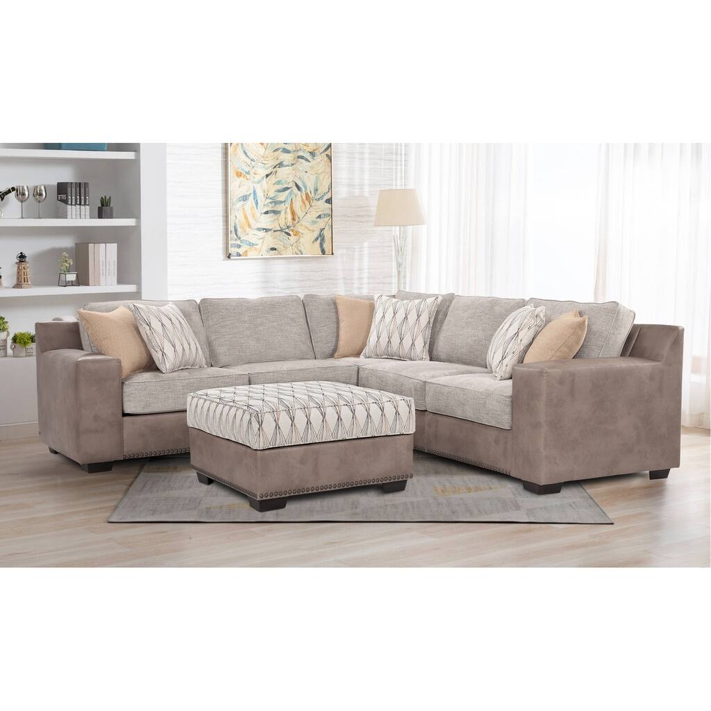 American Furniture Classics Model 8-012-S246V6K Three Piece Sectional Sofa in Parchment Chenille Fabric