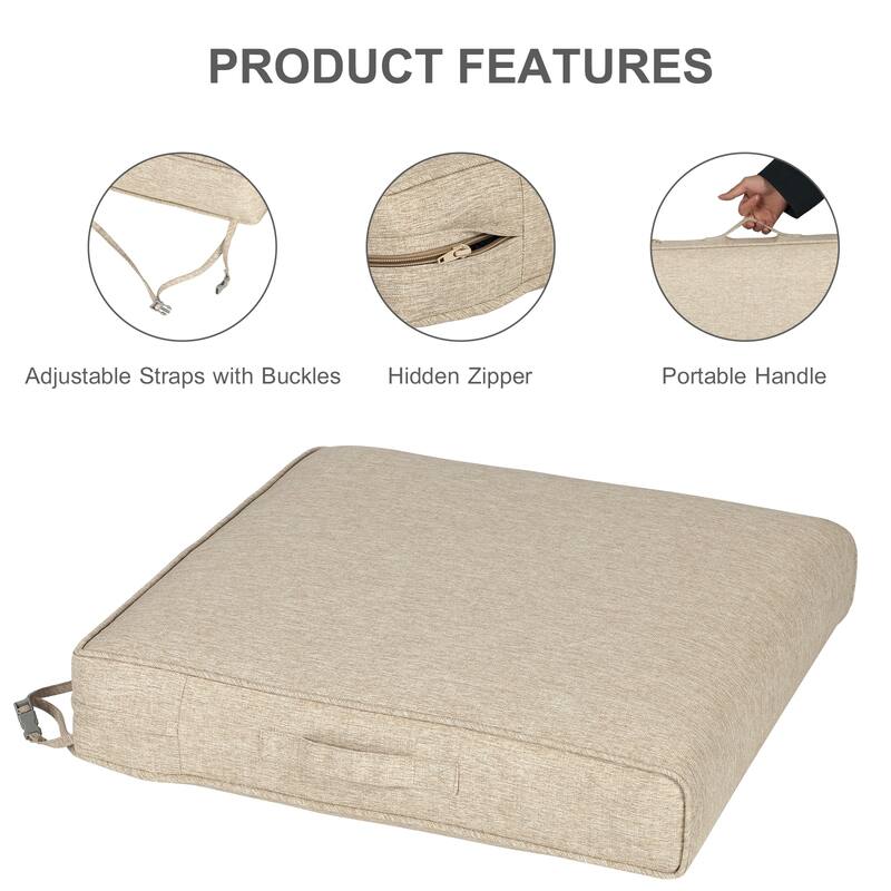Aoodor Patio Chair Cushions Set of 2, Water Resistant Outdoor Seat Cushions with Handle and Ties, Square Corner Cushions