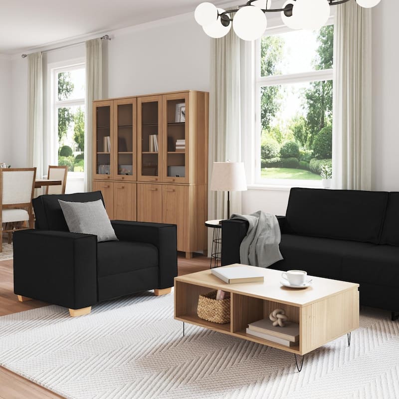 vidaXL 3 Piece Sofa Set with Cushions Black/Dark grey Fabric - 39 x 30.7 x 33.1