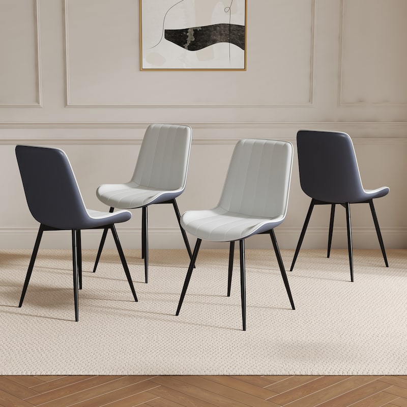 PU Leather Upholstered Solid Back Dining Chair Set of 4 - Dark Grey