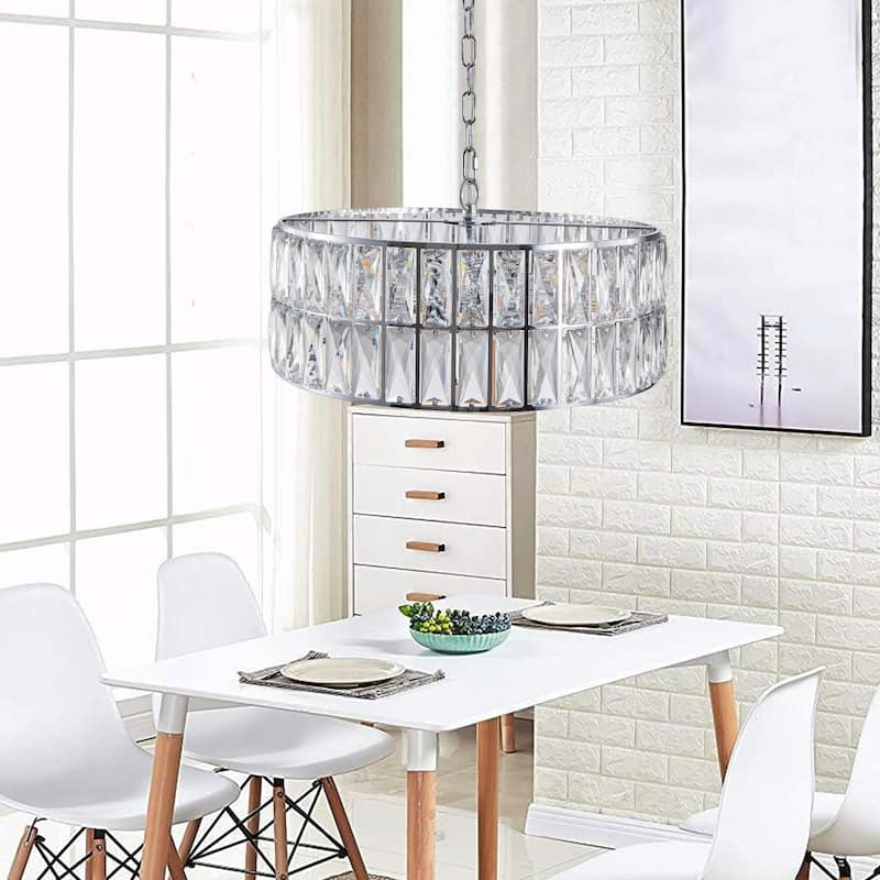Modern Crystal Drum Chandelier, 6-Light Pendant Lighting Fixture