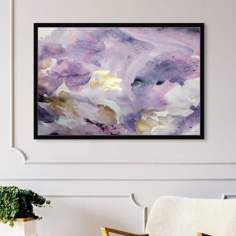 Oliver Gal 'Carried Away Amethyst' Abstract Framed Wall Art Prints Watercolor - Purple, Gold