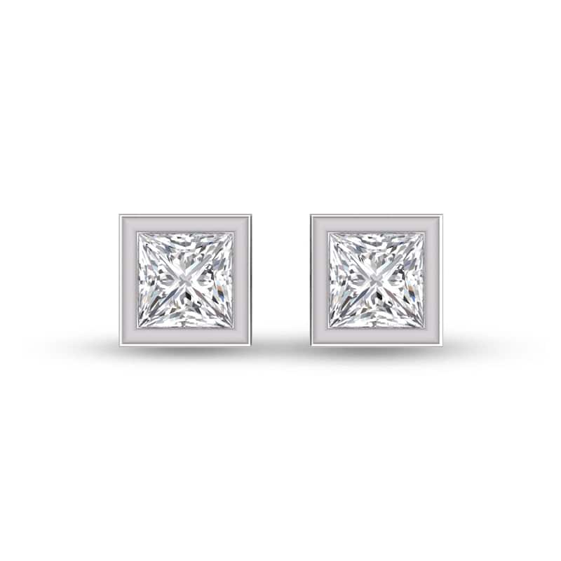 Marquee Lab Grown 1/2 Carat Princess Cut Bezel Set Solitaire Diamond Earrings in 14K White Gold