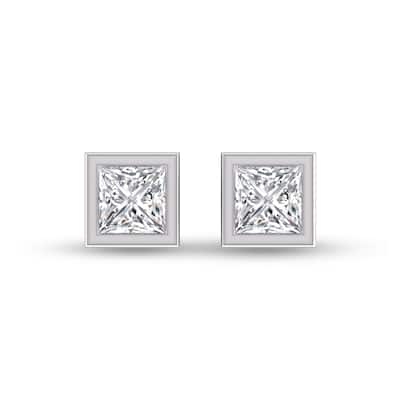 Marquee Lab Grown 1/2 Carat Princess Cut Bezel Set Solitaire Diamond Earrings in 14K White Gold