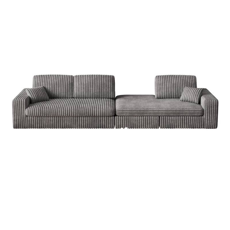 L-Shaped Sectional Sofa with Chaise Lounge, Corduroy Modular Foam Sofa, Upholstered Sofa with 2 Cushion & 2 Throw Pillows
