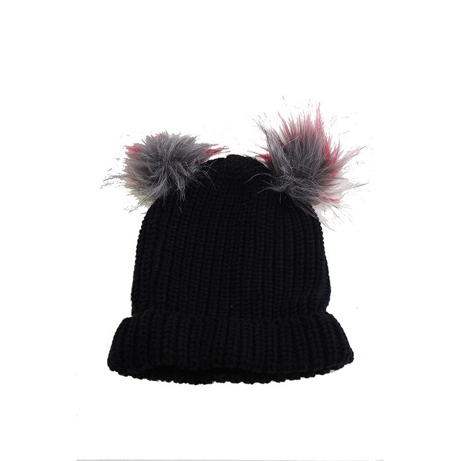 Shop Inc International Concepts Black Double Faux Fur Pom Cuff Hat Os On Sale Overstock 24174845