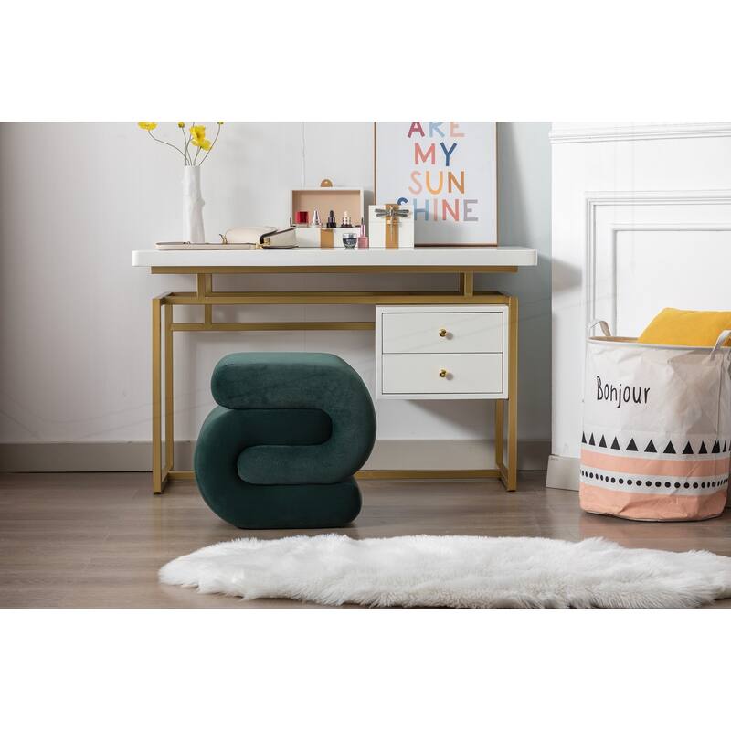 S-shape Velvet Fabric Ottoman Makeup Stool