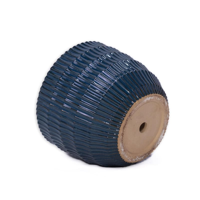 Antique Blue Ceramic Planter Set of 4 - 14.2" Square Weatherproof Plant Pots with Drainage Holes