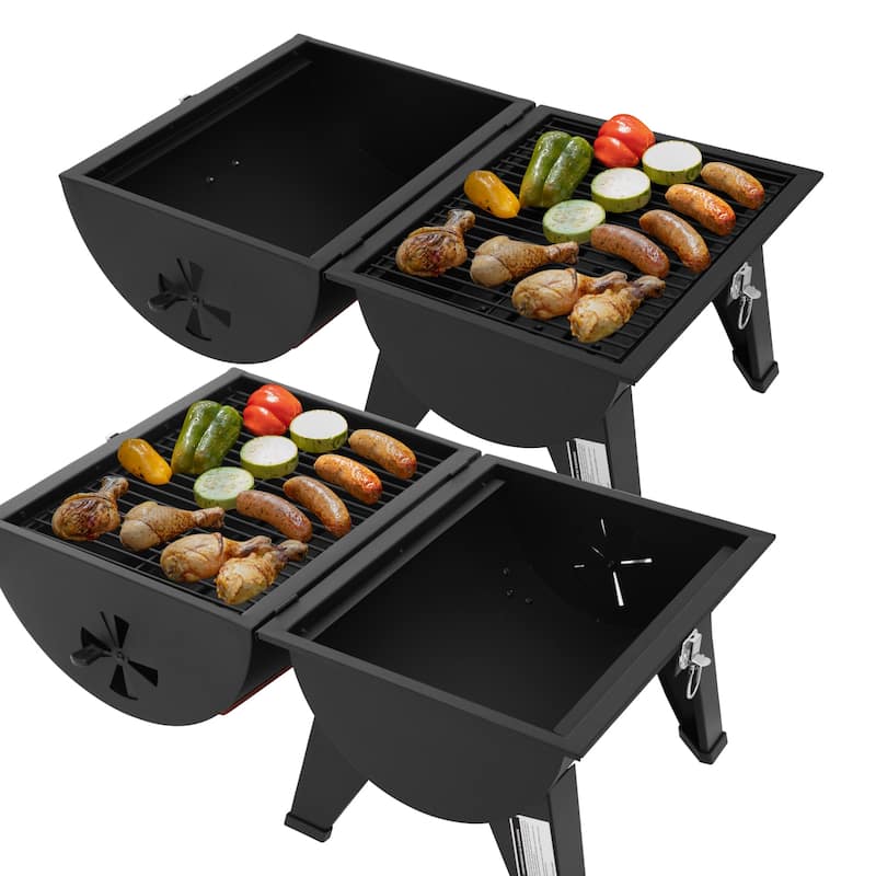 Royal Gourmet Portable Charcoal Grill with Two Side Cooking Area