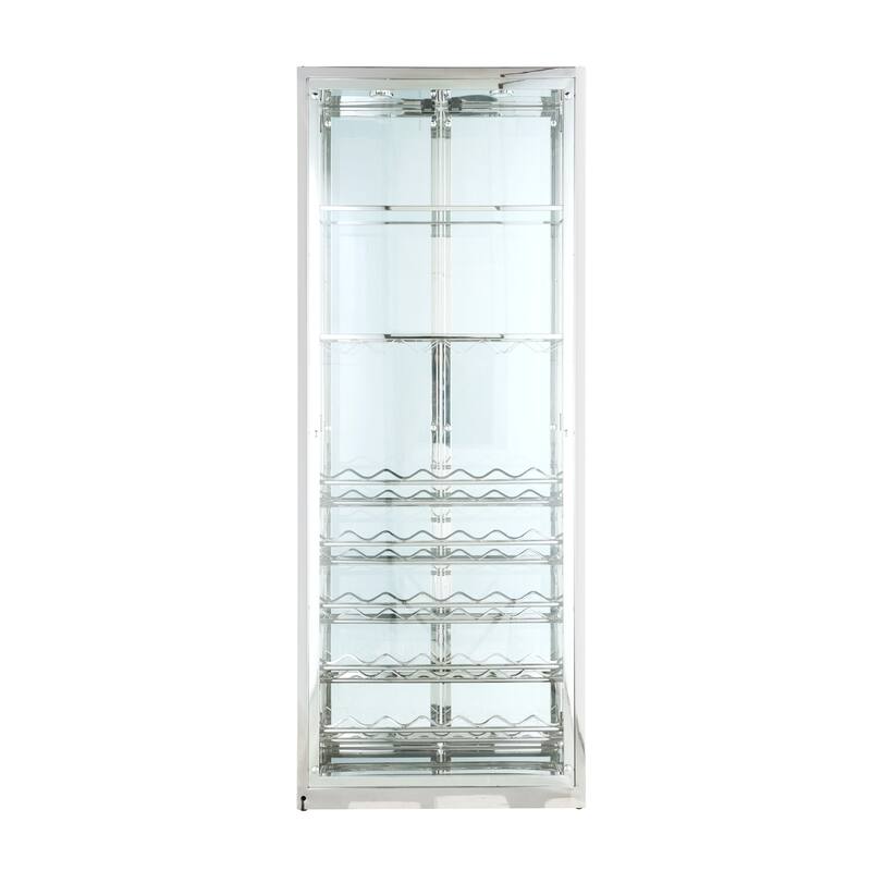 Somette Clear/Chrome Contemporary Glass Curio with Wine Storage - 31.5"W x 15.75"D x 82.36"H
